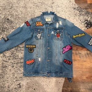 Denim Jacket with Rock Band Patches
